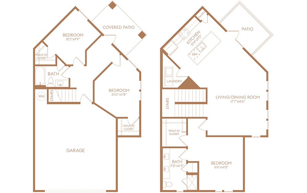 C2 - 3 bedroom floorplan layout with 2 baths and 1562 square feet. (2D)
