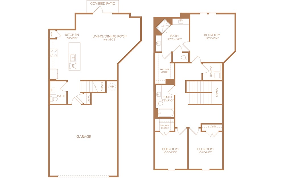C3 - 3 bedroom floorplan layout with 2.5 baths and 1695 square feet. (2D)