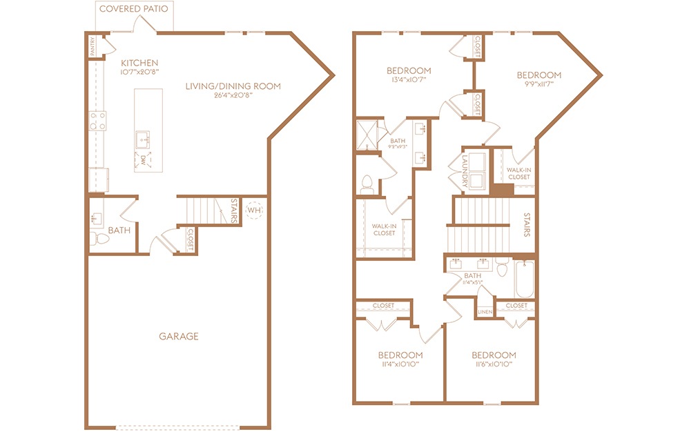 D1 - 4 bedroom floorplan layout with 2.5 baths and 1866 square feet. (2D)