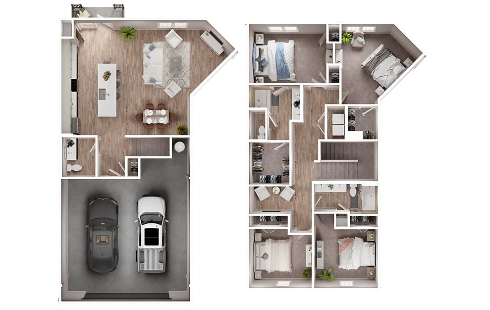 D1 - 4 bedroom floorplan layout with 2.5 baths and 1866 square feet. (3D)